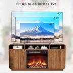 Fireplace TV Stand for TVs Up to 65”, Entertainment Center with 23” Electric Fireplace, Storage Side Cabinets and Adjustable Shelves, Mid Century Modern Media Console Table for Living Room (Walnut)