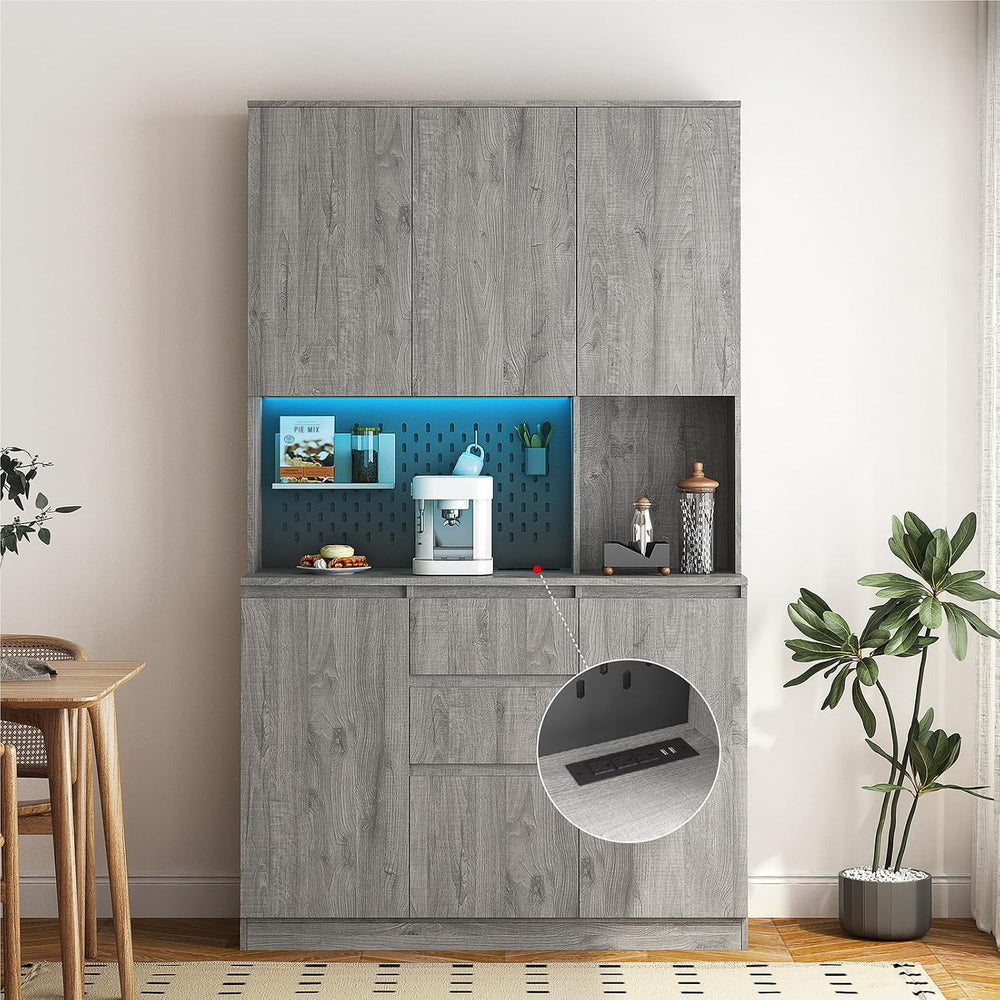 74 Inch Freestanding Kitchen Pantry Cabinet, Wooden Cutlery Storage Cabinet w...