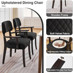 Velvet Dining Chairs with Arms, Upholstered Dining Room Chairs with Hardwood Legs & Open Curved Backrest,Modern Accent Kitchen Chairs 350 LBS Capacity, Black