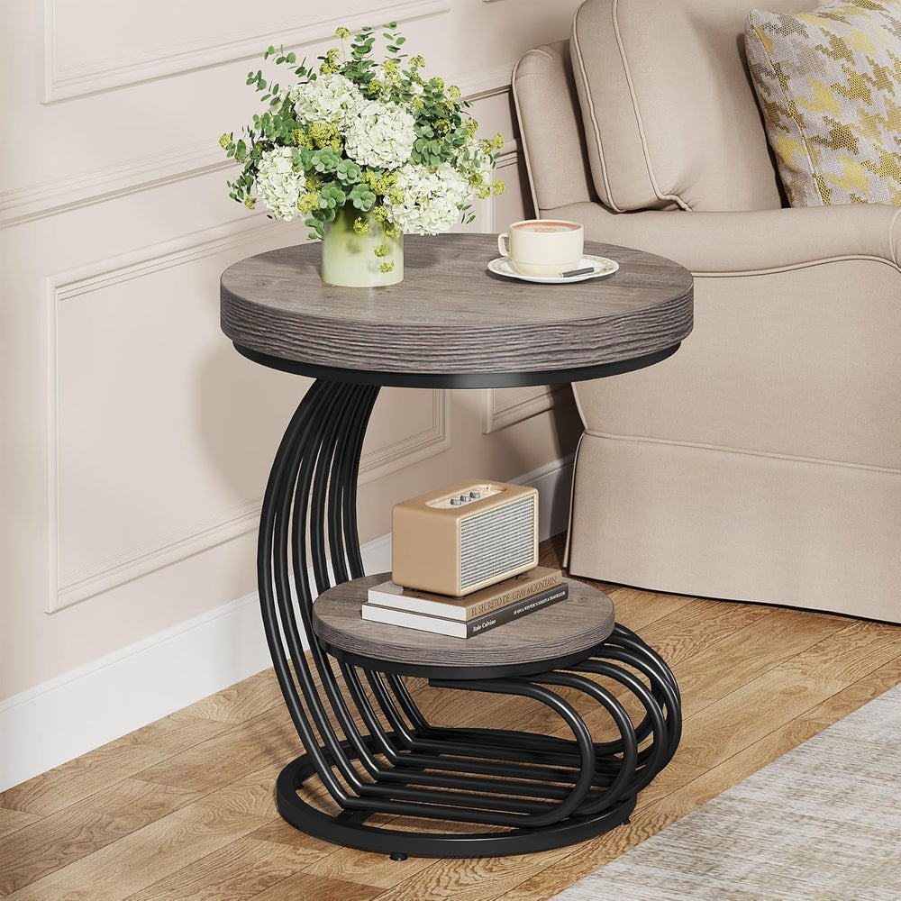 Tribesigns Round End Table, 2-Tier Farmhose Wood Side Table with Shelf Storag...