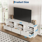 IDEALHOUSE 70 inch TV Stand for 80" TVs, Mid Century Modern Entertainment Center with Storage Drawer & Open Shelves, Wood Media Console Cabinet for Living Room/Bedroom, White