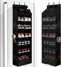 7 Tier Over The Door Shoe Organizer, Hanging Shoe Rack for Closet with Dustproof Mesh Curtain & 6 Side Pockets, Behind The Door Narrow Shoe Holder Hanger for Sneakers, Boots (Black)