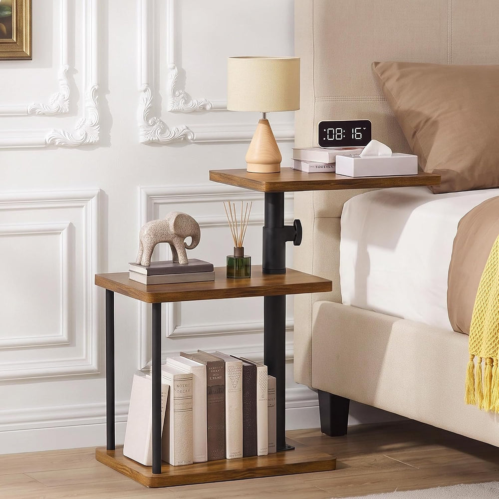 GRLEAF 360° Swivel End Table Adjustable Height Side Table, 3-Tier