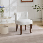 WUTUTUEE Velvet Vanity Chair with Back, Tufted Upholstered Vanity Stool with Solid Wood Legs, Mid Century Small Makeup Chair for Vanity, Accent Chair for Bedroom, Living Room, White