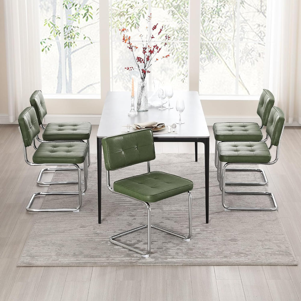 Zesthouse Faux Leather Dining Chairs Set of 6, Industrial Metal Chairs with S...