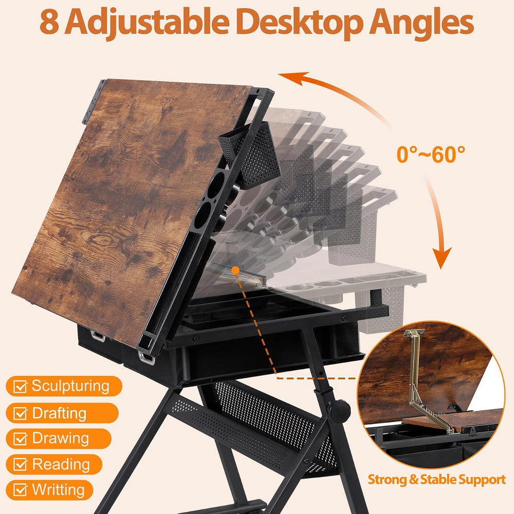 SUPER DEAL Drafting Table Set with Charging Station, Height Adjustable Tiltin...