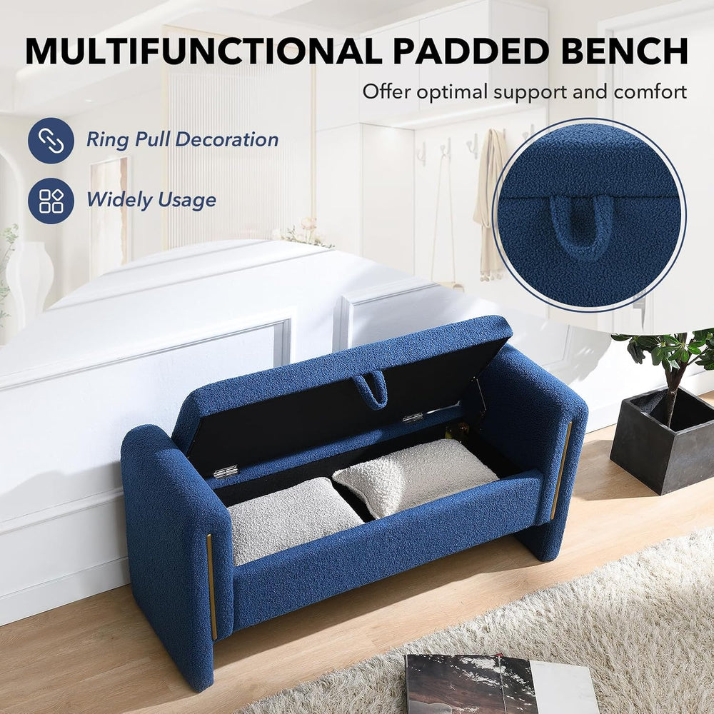 NIOIIKIT 52" Storage Ottoman Bench, Teddy Upholstered Storage Bench with...
