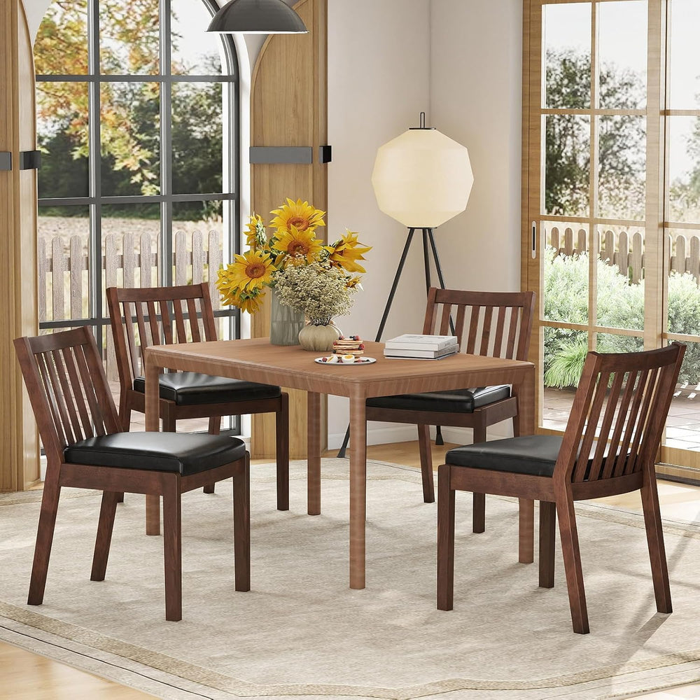 Giantex Wooden Dining Chairs Set of 2, PU Leather Upholstered Kitchen Chairs ...