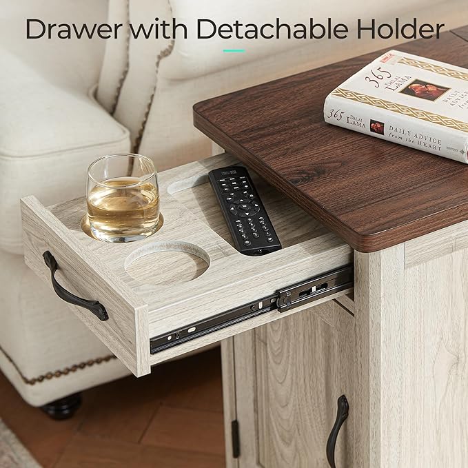 LINSY HOME Farmhouse End Table with Charging Station, Narrow Side Table for L...