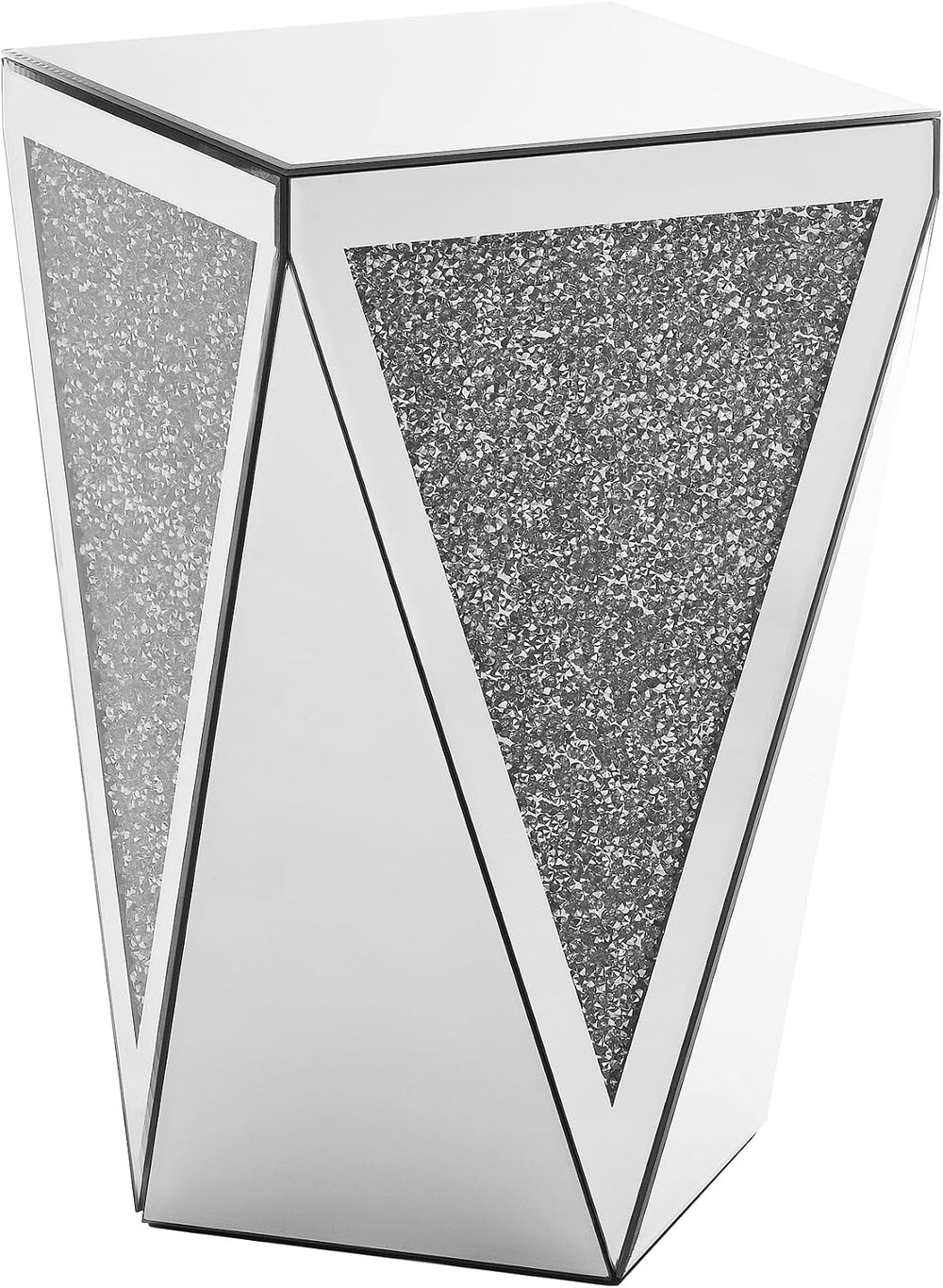 SOFTSEA Mirrored Square End Table with Crushed Diamond Design, Silver Inverte...