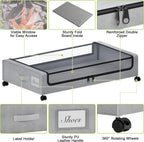 Under Bed Storage with Wheels, XXL 60L Under the Bed Storage Bins, Underbed Storage Containers with Lids & Label, Rolling Metal Drawer for Shoes, Clothes, Books, Toys (2-Pack Gray)