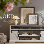 OKD 70" Farmhouse TV Stand for TVs up to 80", Antique White | 33" Tall, Rustic Entertainment Center, Sliding Barn Door, Large Open Storage Shelf, 2 Storage Cabinets, Living Room, Bedroom