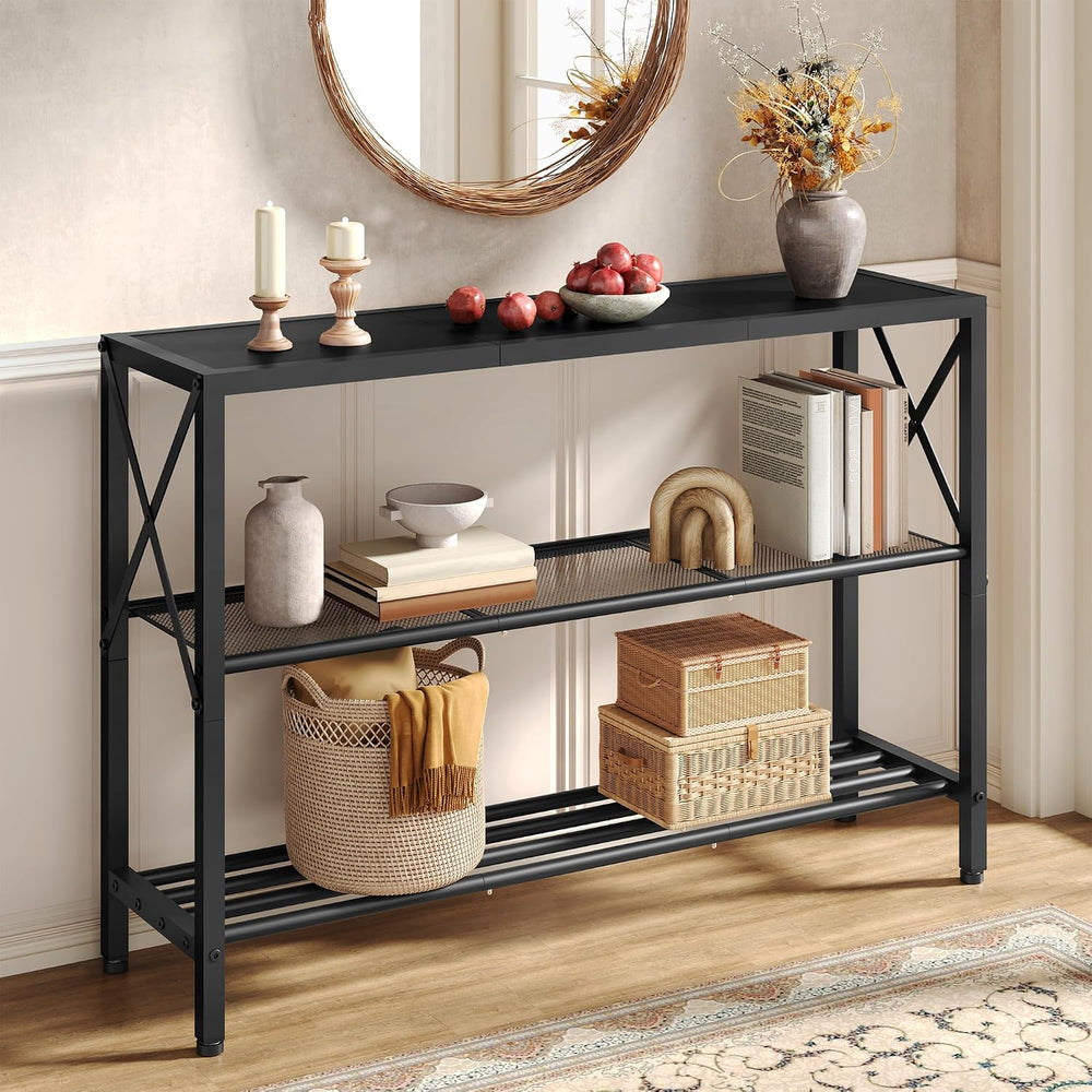 Hoctieon Industrial Console Table, 3 Tier Entryway Table, Hallway Table, Narr...