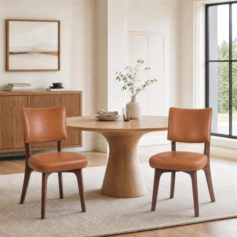 YOUNIKE Wooden Dining Chair, Faux Leather Upholstered Dining Room Chair Kitch...