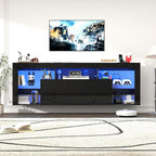 71" Floating High Gloss LED TV Stand for up to 85" TVs, Wall-Mounted Entertainment Center, Modern Media Console w/USB Outlets, Open Adjustable Glass Shelf&Hidden Storage Cabinet, Black