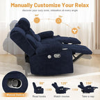 Loveseat Recliner Sofa, Flip Middle Backrest Design 3 Seat Reclining Sofa with Storage Drawer, USB Ports & Cup Holders, Manual Couch for Living Room/RV (Blue)