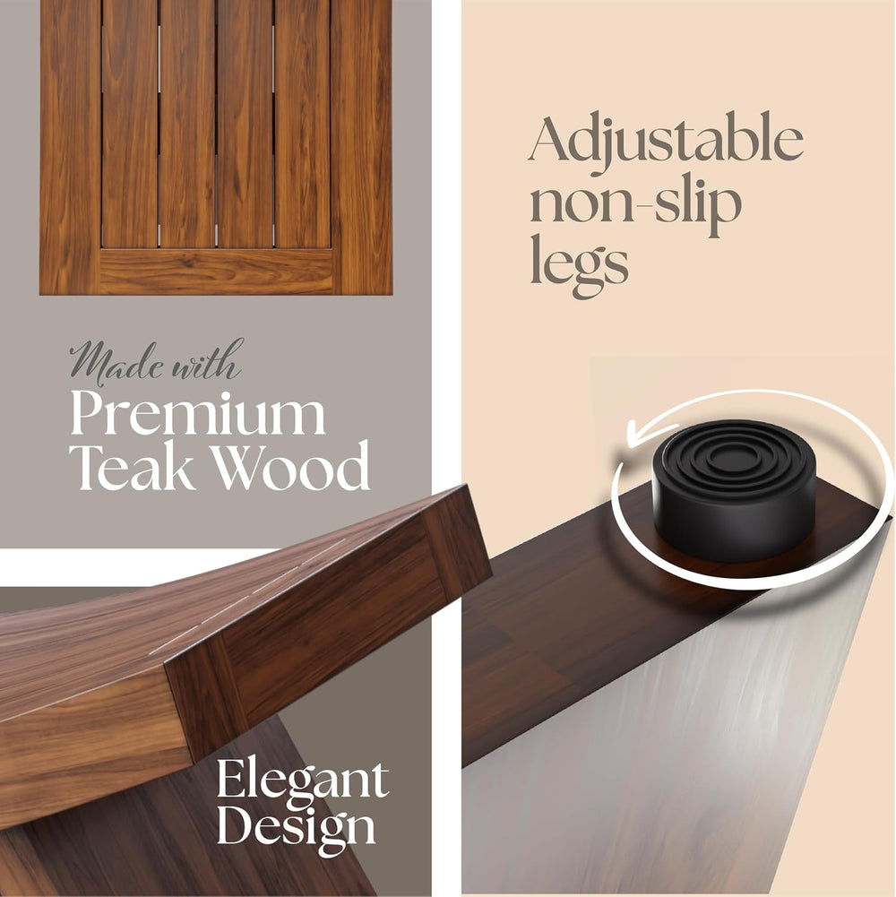 SIMPLEX 18 Inch Solid Teak Shower Stool, Indoor or Outdoor