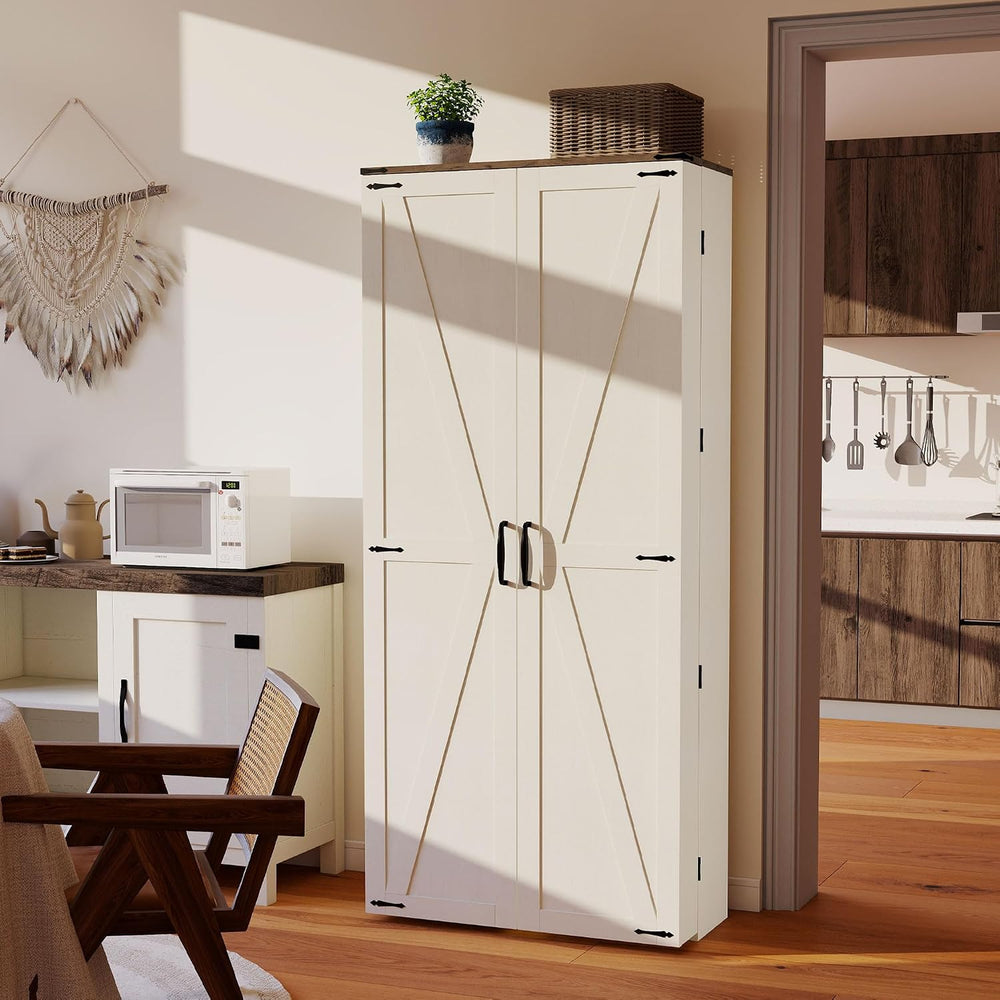 Tall Kitchen Pantry Cabinet, White Wood Storage Cabinet with 2 Doors | Food P...