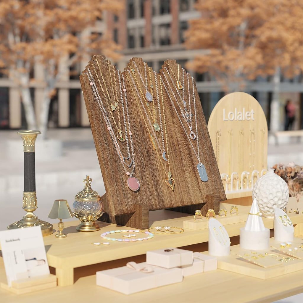 Lolalet Wooden Necklace Display Stands for Selling, Freestanding Multiple Necklaces Stands and Displays for Vendors, Jewelry Displays Holders for Craft Show -1 Pack, Oak