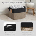 Goodpick Large Wicker Storage Baskets for Organizing, Black & Jute | 50L, 18 × 14 × 12 in, Reinforced Handles, Shoes, Towels & Toys Storage, Living Room, Bedroom & Nursery Organization