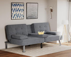 Flamaker Futon Sofa Bed Modern Folding Futon Set Linen Fabric Convertible Recliner Lounge for Living Room with 2 Cup Holders, Removable Armrests (Fabric, Grey)