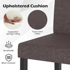 COSTWAY Fabric Armless Dining Chairs Set of 2, Upholstered Kitchen Side Chair w/Rubber Wood Legs, Padded Seat & High Backrest, Mid-Century Modern Accent Chairs for Living Room Restaurant (Brown)