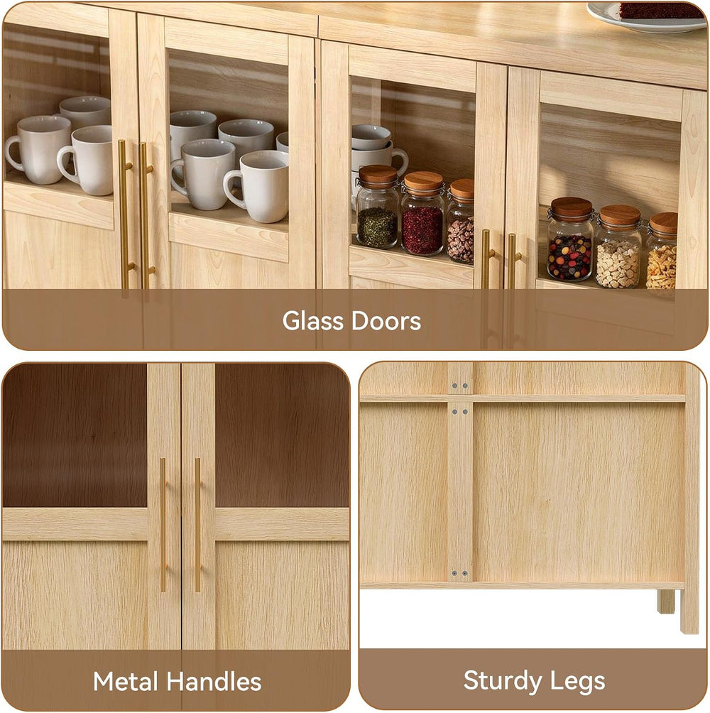 55" Sideboard Cabinet with Glass Doors, Large Buffet Cabinet with Storag...