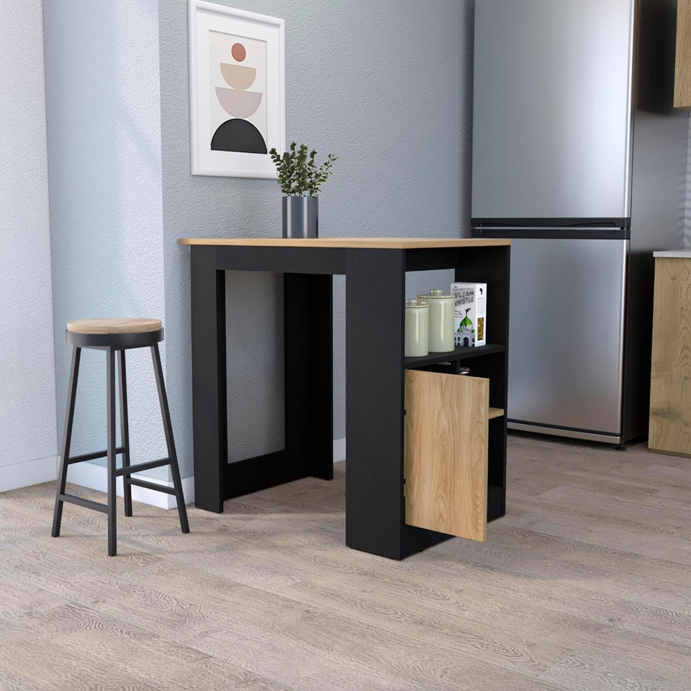 Kitchen Island with Door and Open Storage, Black/Natural Oak | Melamine kitch...