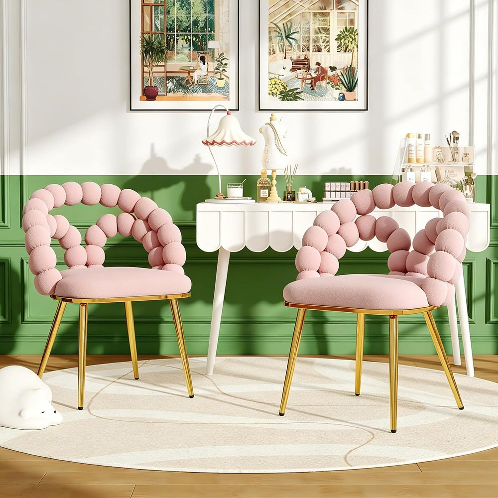 TesNus Velvet Dining Chairs Set of 2, Pink Upholstered Velvet Chairs with Gol...
