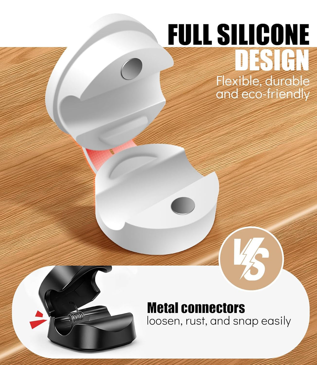 6 Pack Silicone Cord Organizer, Adjustable Magnetic Cable Clips, Strong Adhesive Cable Management Under Desk Wire Hider, Cord Holder for Nightstand, Desk, Wall, Home Office (White)