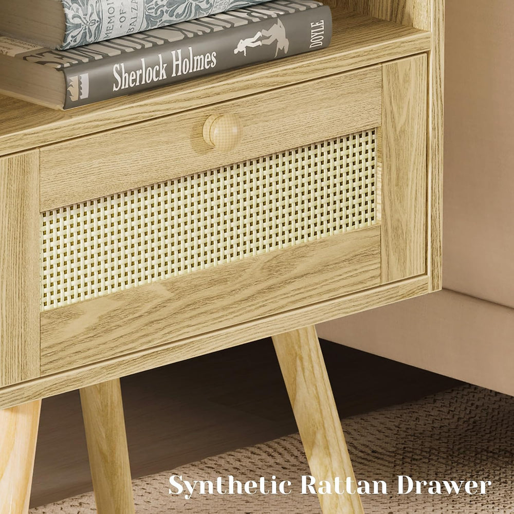 SUPERJARE Nightstands Set of 2, Night Stands with Charging Station & PE R...
