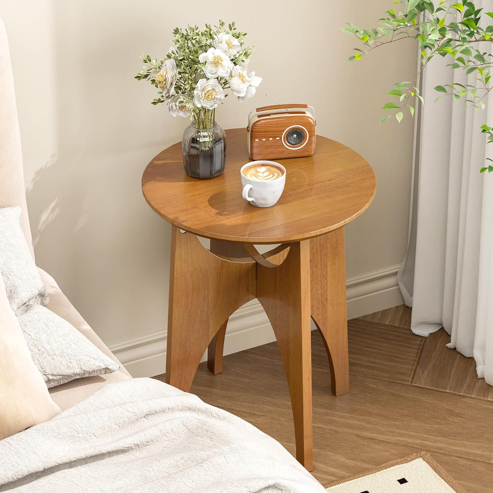 Round Side Table Living Room, Solid Wood End Table, Mid Century Modern Small ...