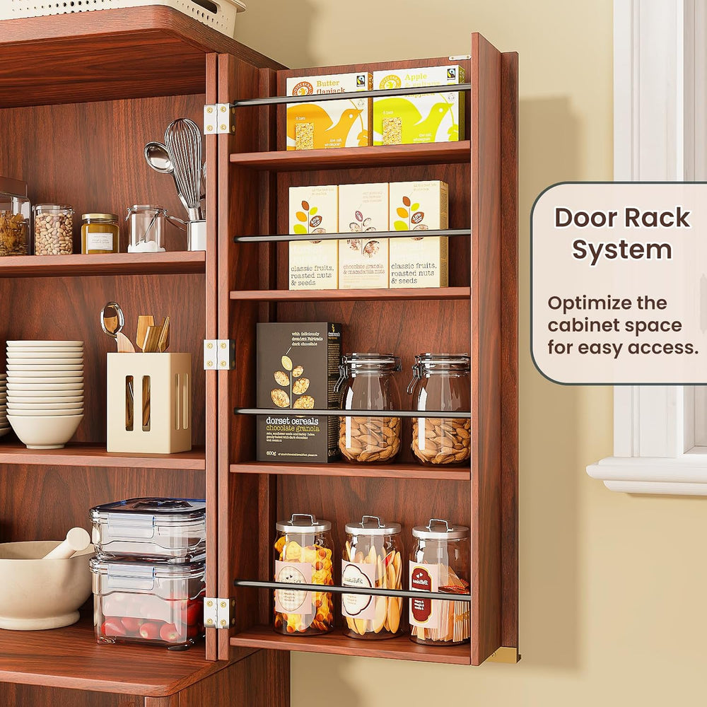 72" Tall Kitchen Pantry Modern Fluted Wood Storage Cabinet with Doors,6 ...