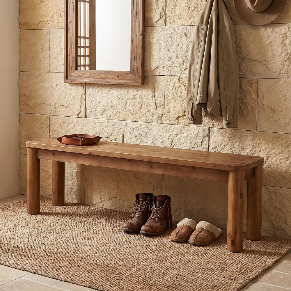 55" Solid Wood Entryway Bench | Farmhouse End of Bed Bench, Indoor Dinin...