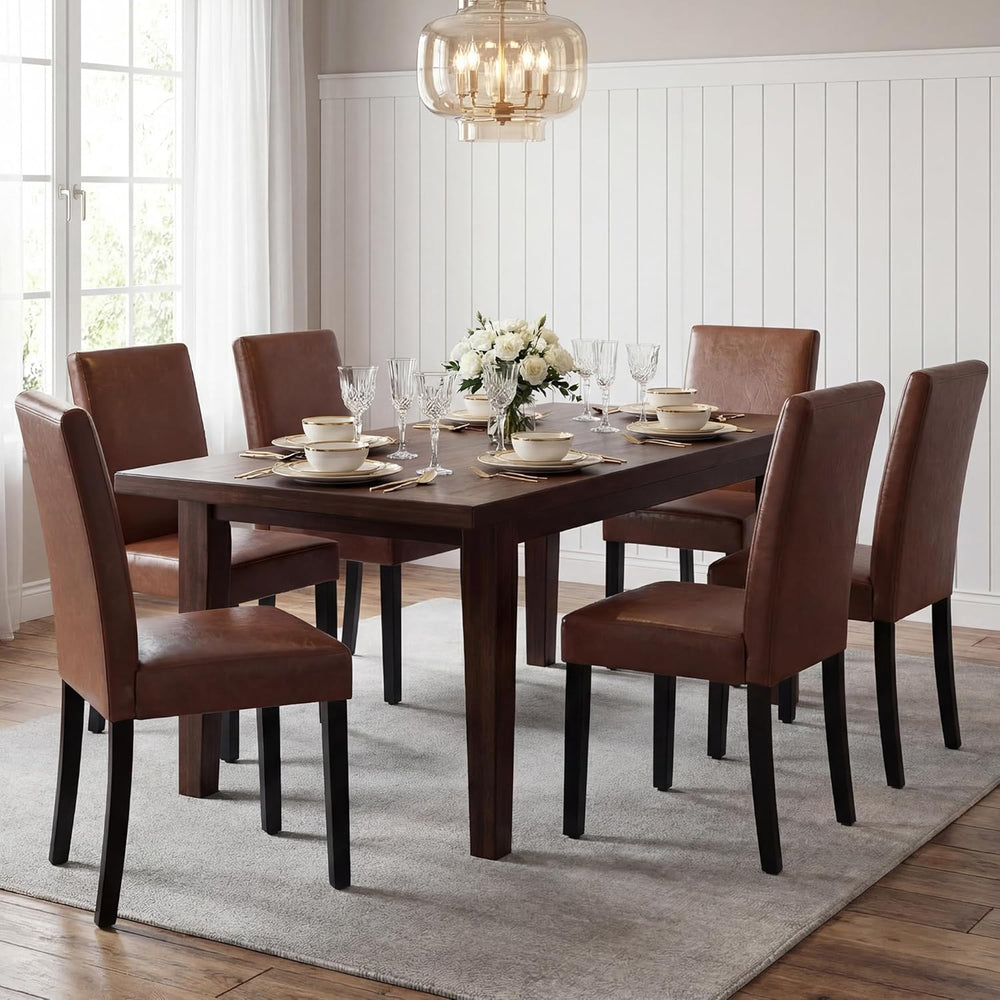 LSSBOUGHT Modern Dining Chair Urban Style Linen Kicthen Chairs with Solid Woo...