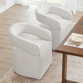 Upholstered Dining Chairs with Casters, Modern Barrel Side Armchair with Rollers for Dining Room, Bedroom, Kitchen, Reading Room, Linen Fabric, Set of 2