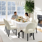 Upholstered Dining Chairs Set of 2, Modern Farmhouse Wooden Kitchen Chairs with Solid Wood Legs & Linen Fabric Backrest, Cream White