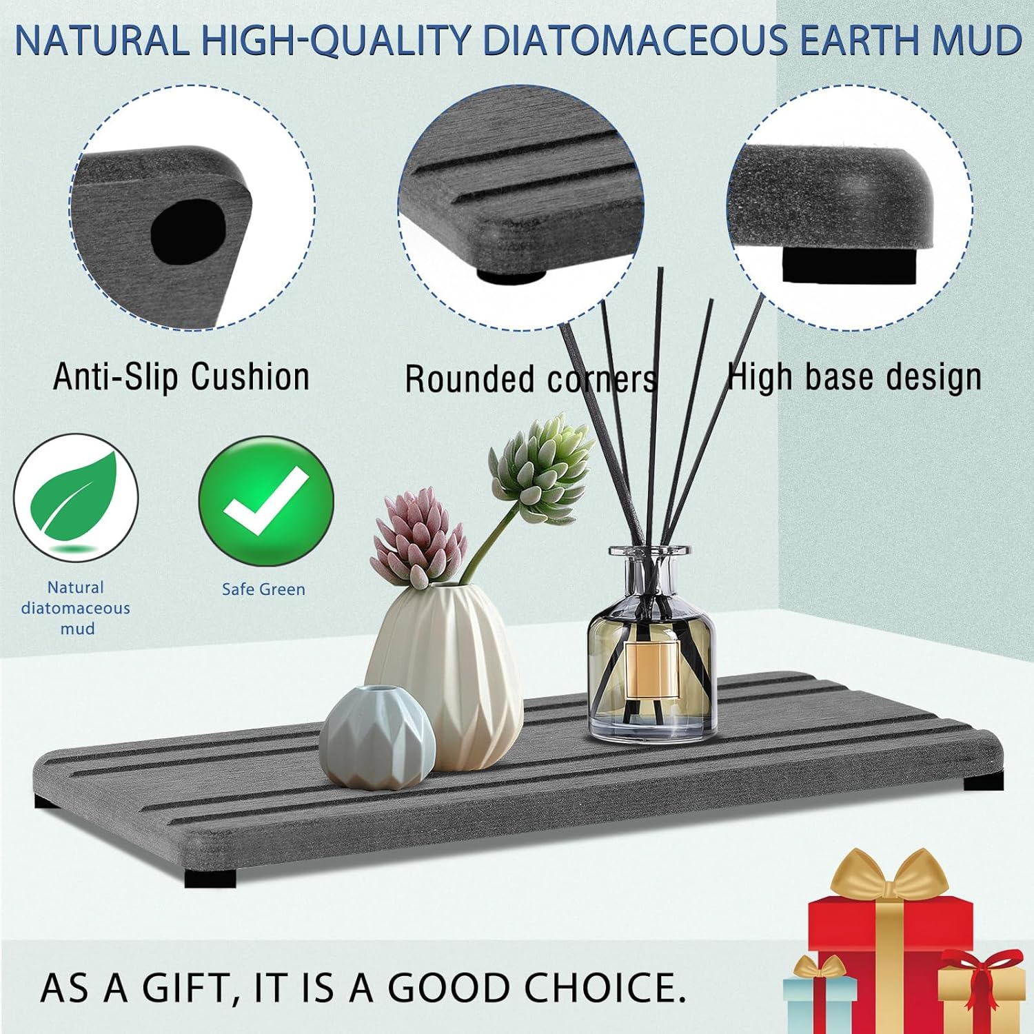 2PCS Water Absorbing Stone Tray, Quick Drying Diatomite Stone Sink Tray, Water Absorbent Diatomite Coasters for Kitchen Sink, Bathroom Counter Hand Soap Dish Toothbrush Holders
