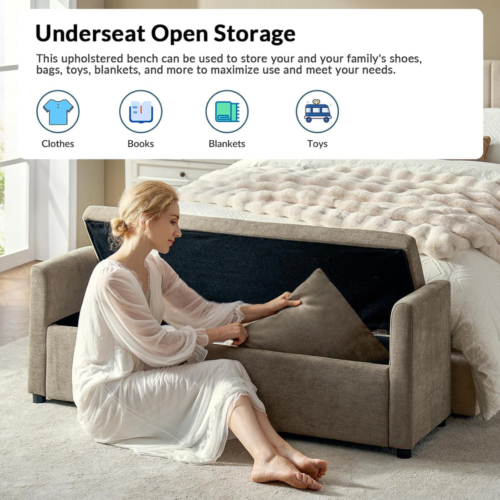 59.5" Modern Storage Ottoman Bedroom Bench, End of Bed Bench with Throw ...