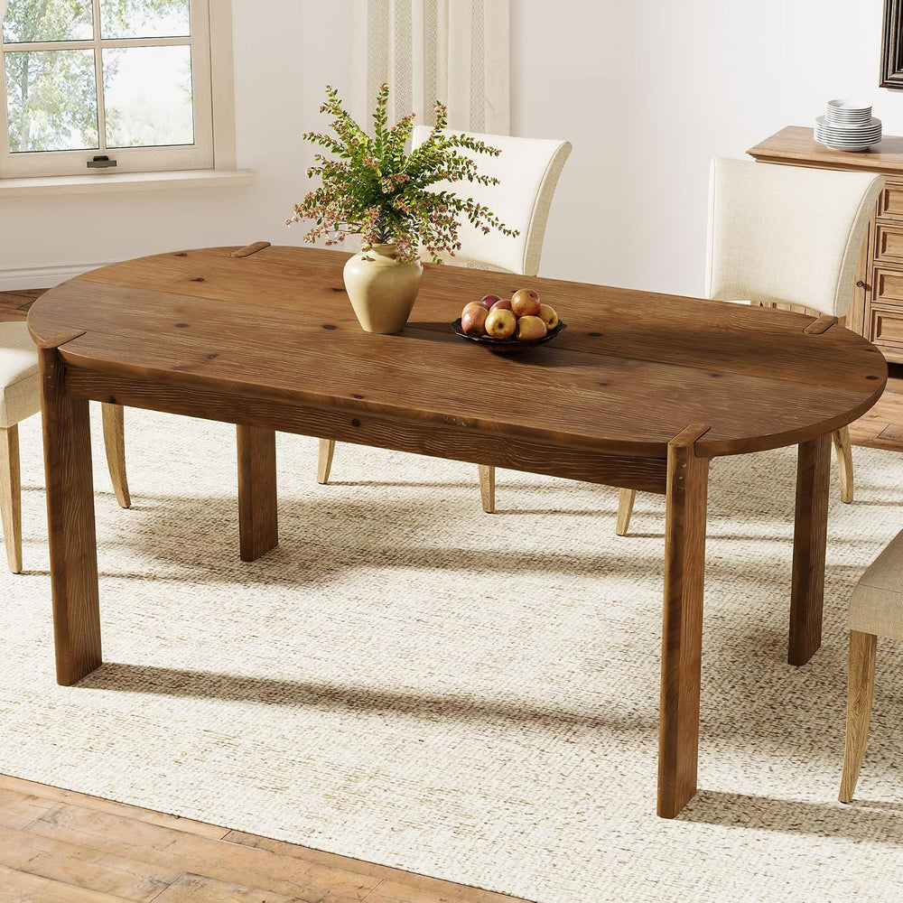 63" Solid Wood Oval Dining Table, Farmhouse Wooden Kitchen Table for 4-6...