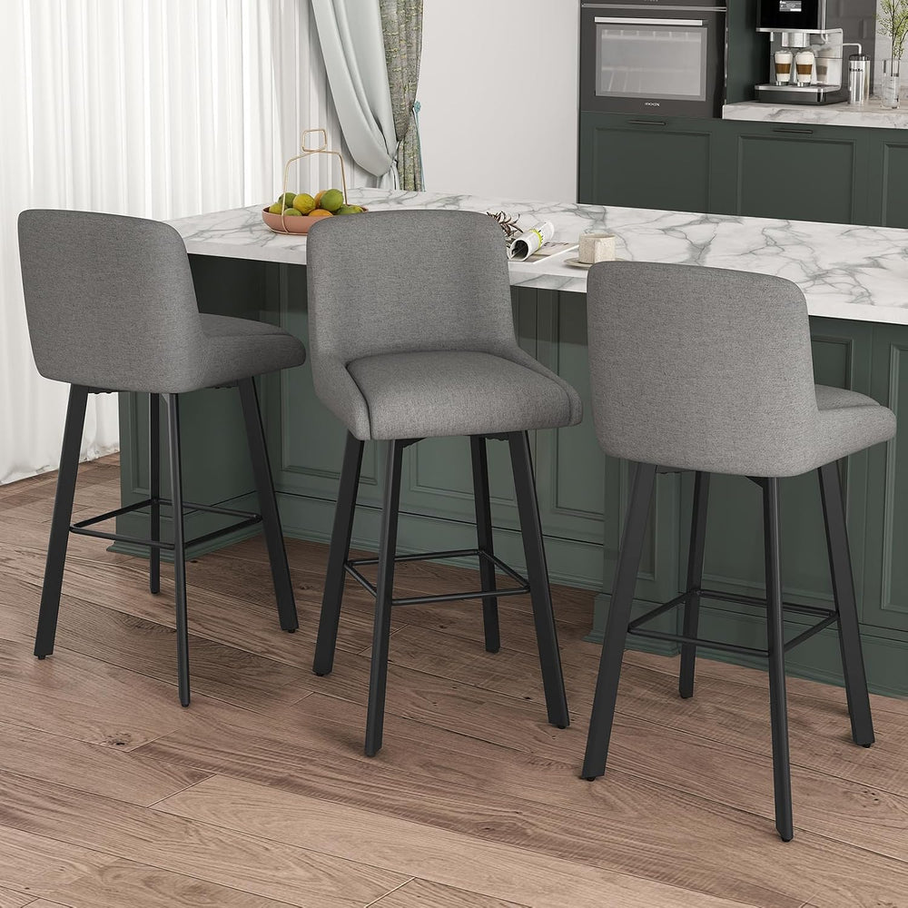 SAECKBERG Swivel Bar Stools Set of 3, 29''H Upholstered Barstools wit...