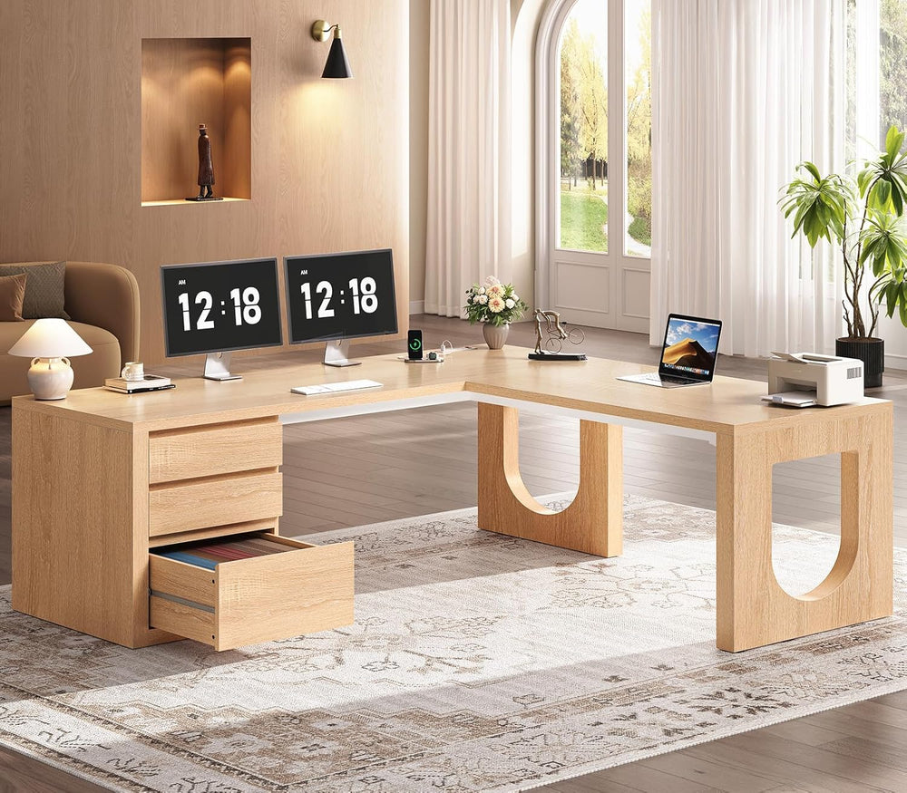 SEDETA 63" L Shaped Desk with 3 Drawers, Modern Executive Office Desk wi...