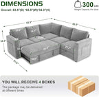 83.5" Sectional Sleeper Sofa with Pull Out Couch, Modern 5 Seat L Shaped Modular Couch, Sectionals Modular Sofa with Storage, Comfy Sectional Couches for Living Room & Apartment, Light Gray