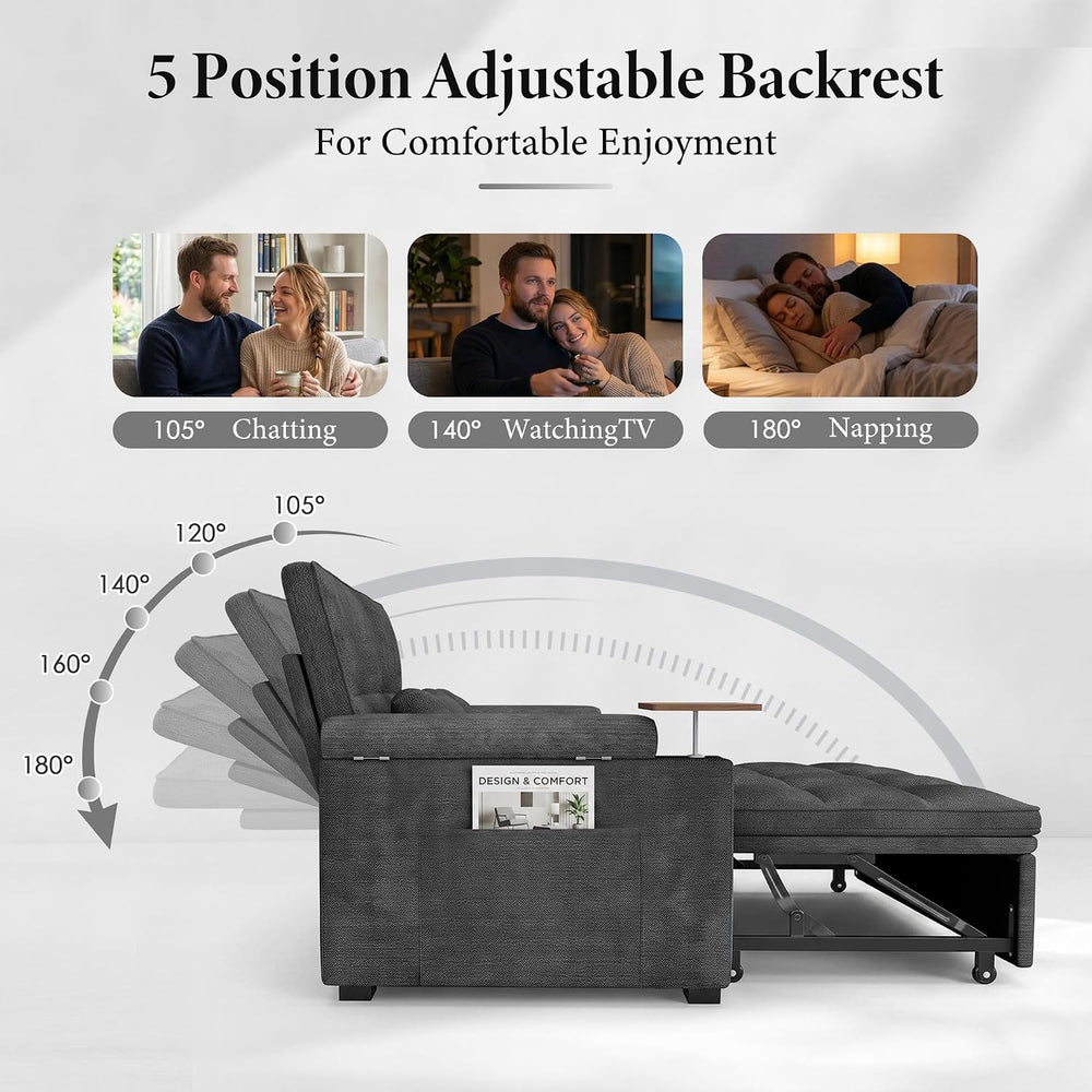 Dreamzie 65'' Convertible Sleeper Sofa Bed with Swivel Side Table, Ch...