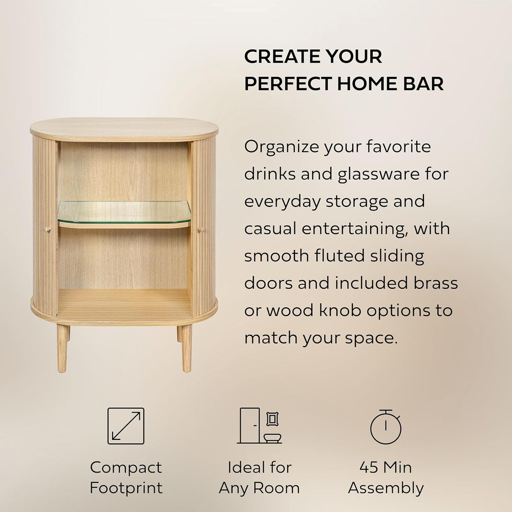 WERMO 28'' Fluted Bar Cabinet with Sliding Doors, Hidden Storage and ...