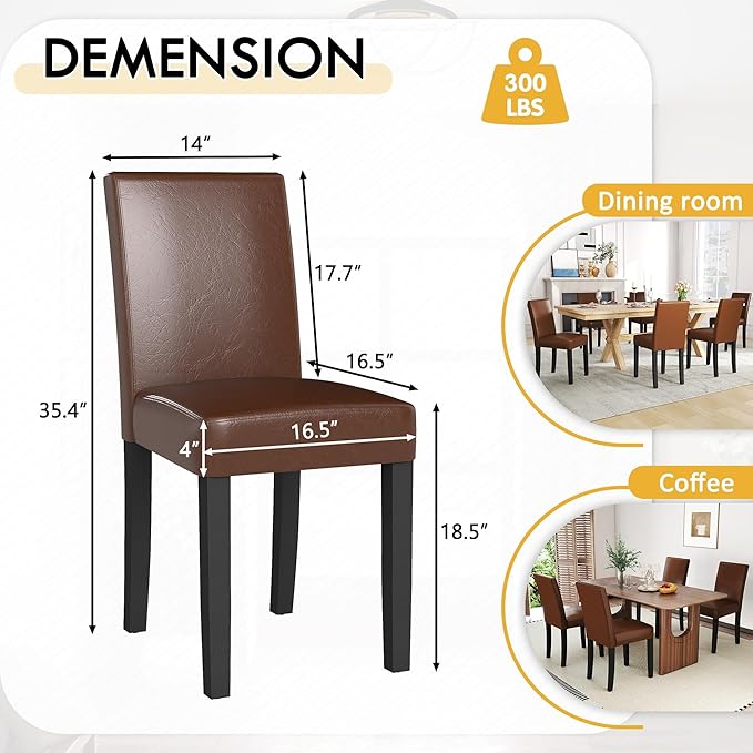 LSSPAID Dining Chairs Set of 2, Modern Stylish PU Leather Upholstered Parson Chair, Dining Room Chairs with Solid Wood Legs for Kitchen Living Room, Brown