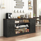 75" Farmhouse TV Stand with Power Outlets for 85 Inch TVs, 33" Tall Entertainment Center with Storage Cabinets w/Adjustable Shelves, Rustic Large TV Media Console, Black