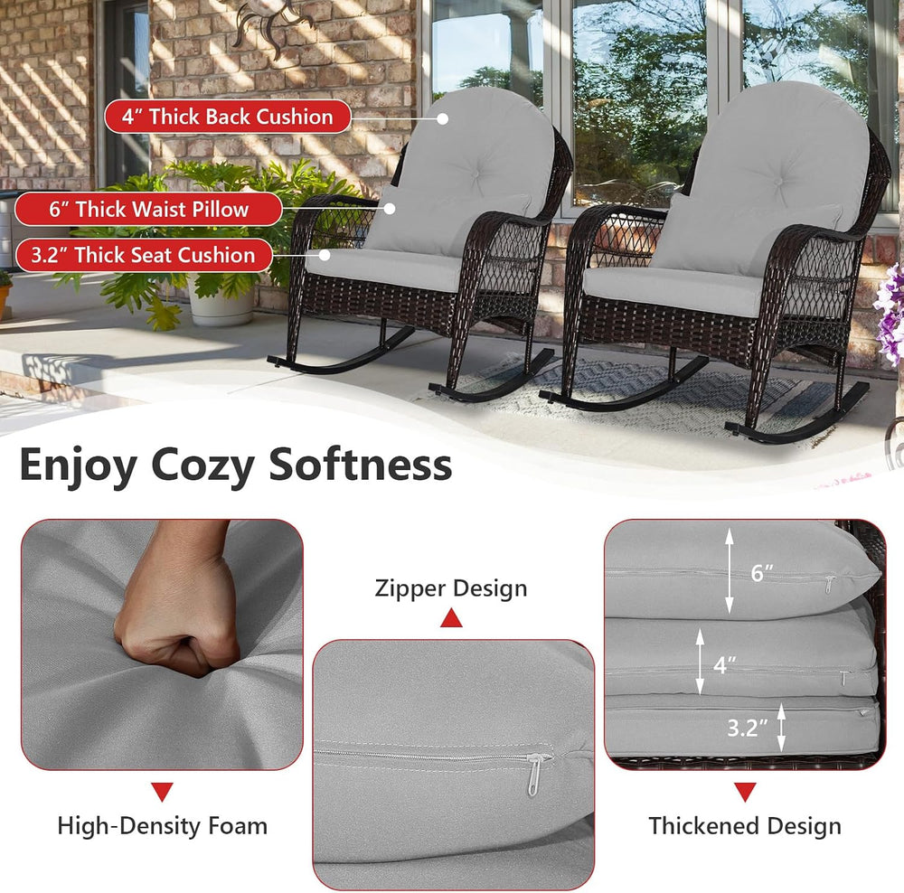 Tangkula Outdoor Wicker Rocking Chair, Patio Rattan Rocker with Seat Back Cus...