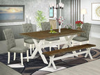 East West Furniture V077EL207-6 6 Piece Dining Set Contains a Rectangle Dining Room Table with V-Legs and 4 Gray Linen Fabric Parson Chairs with a Bench, 40x72 Inch, Multi-Color