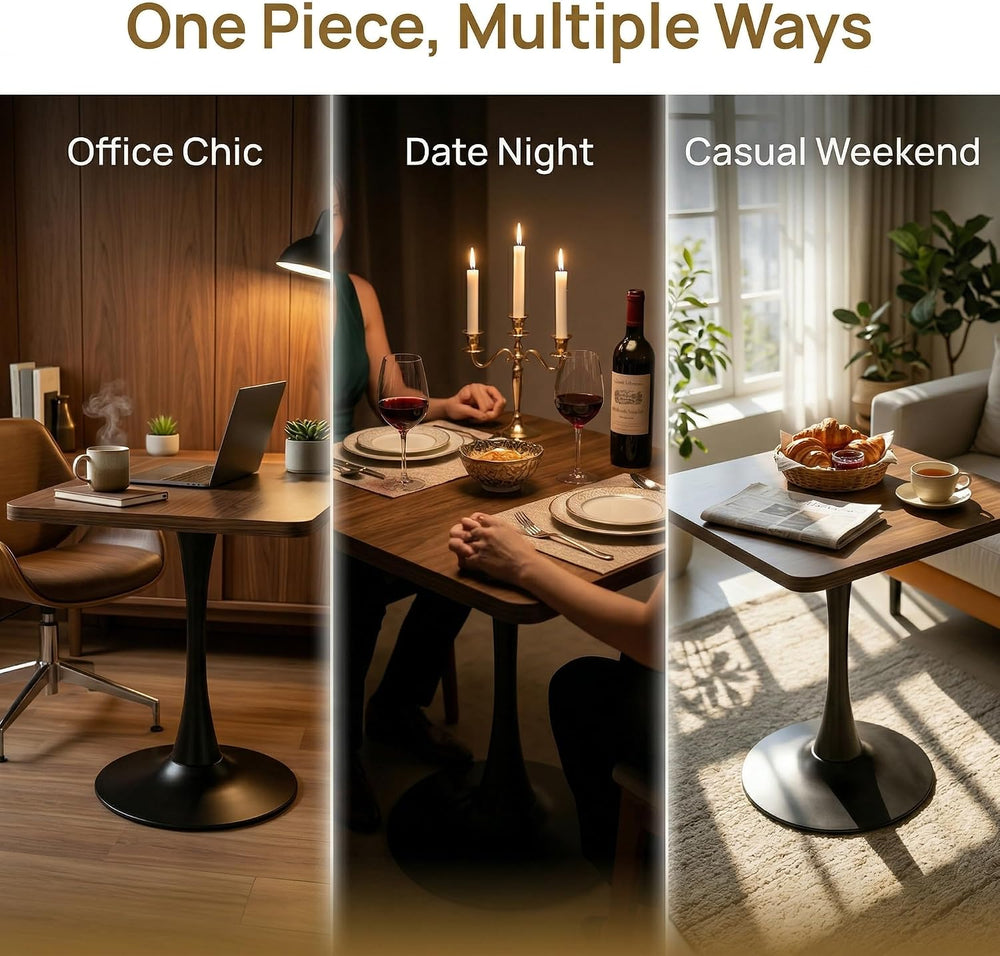 27.6" Square Dining Table, Modern Tulip Pedestal Table with Smooth MDF S...
